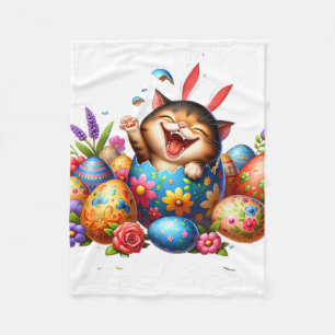 Paasdag Kat Bunny Ears Eggs Voor Mannen Vrouwen Ki Fleece Deken