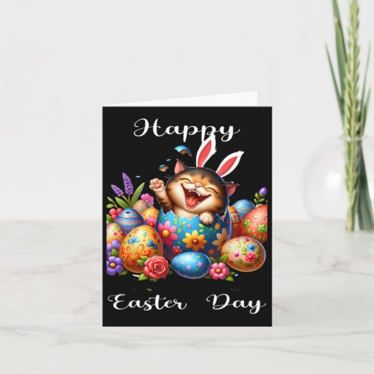 Paasdag Kat Bunny Ears Eggs Voor Mannen Vrouwen Ki Kaart (Voorkant)