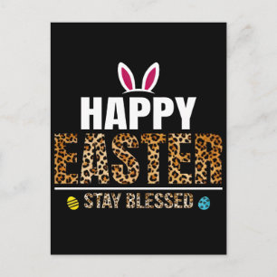 Paasdag Konijn Eieren Schots Luipaard T-shirt Feestdagenkaart