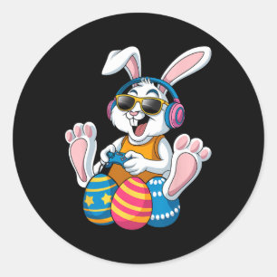 Paasdag Konijn Gamer Funny Videogames Jongens Kind Ronde Sticker