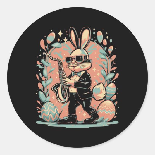 Paasdag Konijn Jazz Saxofoon Ronde Sticker (Voorkant)