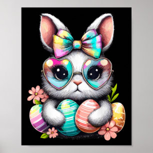Paasdag Schattige konijn gezicht tie Dye Eggs Girl Poster