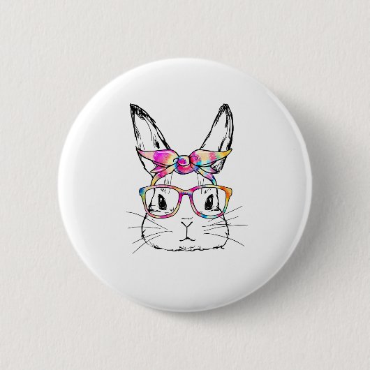 Paasdag Schattigee Bunny Face Tie Dye Glasses Vrou Ronde Button 5,7 Cm (Voorkant)