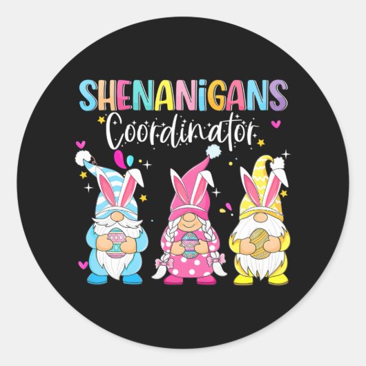 Paasdag Shenanigans coördinator Gnome Konijn Ronde Sticker (Voorkant)