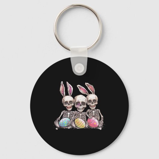 Paasdag Skelet Pasen Skelet Bunny Ears Egg Sleutelhanger (Voorkant)