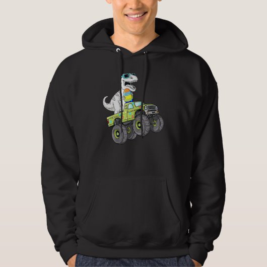 Paasdag T Rex Dino bestuurt een monsterwagen Hoodie (Voorkant)