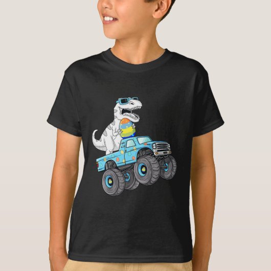 Paasdag T Rex Dino bestuurt een monsterwagen T-shirt (Voorkant)