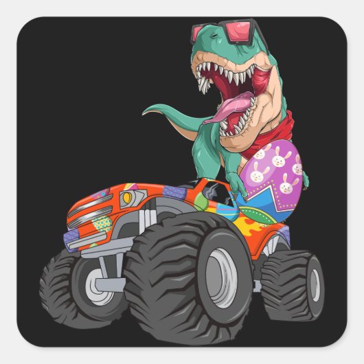 Paasdag T Rex Dino bestuurt een monsterwagen Vierkante Sticker (Voorkant)