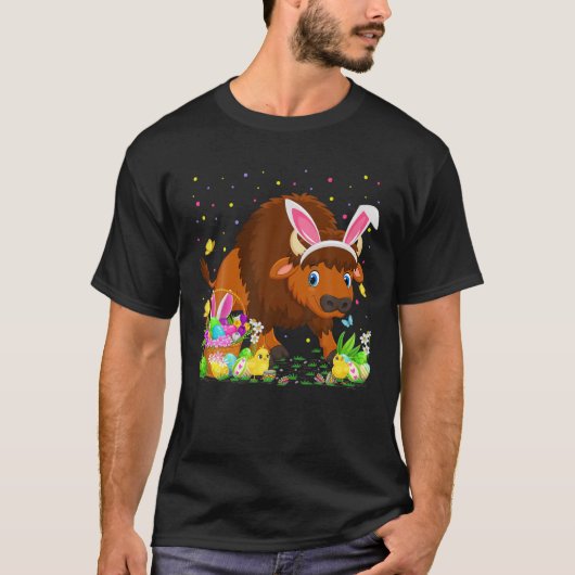 Paasdag van Pasen Bison Bunny Egg Hunting Bison T-shirt (Voorkant)