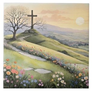 Paasdag zonsopgang kunstillustratie tegeltje