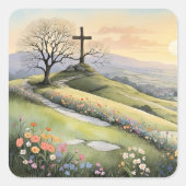 Paasdag zonsopgang kunstillustratie vierkante sticker (Voorkant)