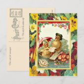 paasdagen, kuikens in een bootje feestdagenkaart (Voorkant / Achterkant)