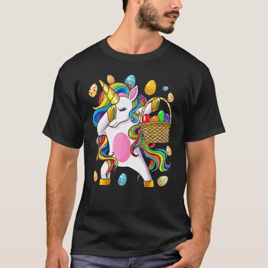Paasdagmeisjes die Unicorn Dab Egg Hunt Unic T-shirt (Voorkant)