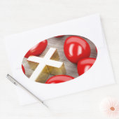 Paasdecoratie met eieren en kruis ovale sticker (Envelop)