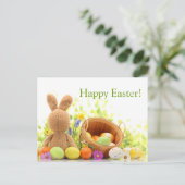 Paasdecoratie met konijn en eieren feestdagenkaart (Staand voorkant)