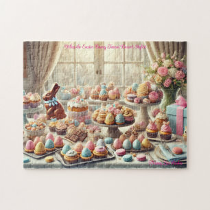 Paasdesserttafel, lente traktaties konijn feestje legpuzzel