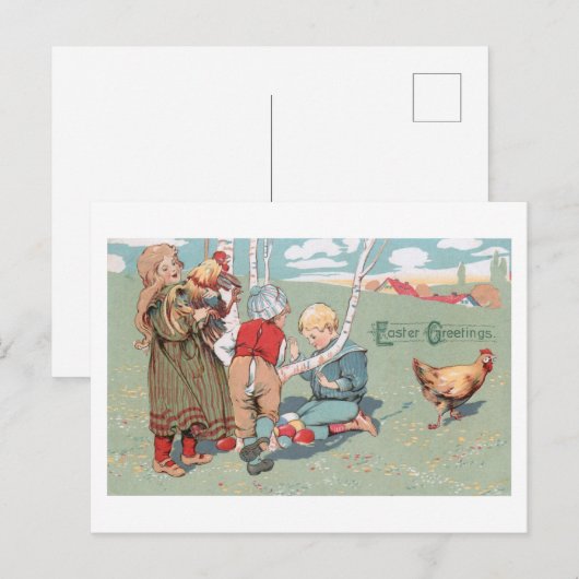 paasdieren en -kinderen feestdagenkaart (Voorkant / Achterkant)
