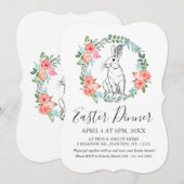 Paasdiner Bunny Boho Floral Waterverf nodigt uit Feestdagenkaart (Voorkant / Achterkant)