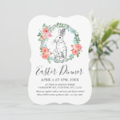 Paasdiner Bunny Boho Floral Waterverf nodigt uit Feestdagenkaart (Staand voorkant)