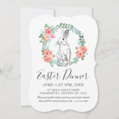 Paasdiner Bunny Boho Floral Waterverf nodigt uit Feestdagenkaart (Voorkant)