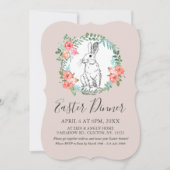 Paasdiner Bunny Chic Boho Floral Mauve Invite Feestdagenkaart (Voorkant)
