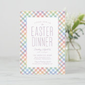Paasdiner regenboog gingham lente kaart (Staand voorkant)