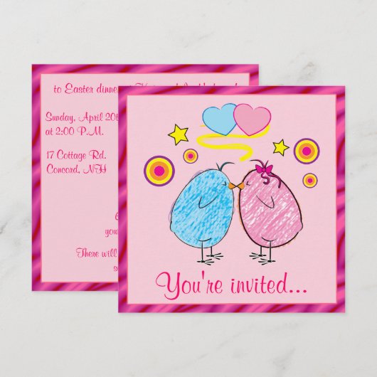 Paasdiner Uitnodiging met Cartoon kip (Voorkant / Achterkant)
