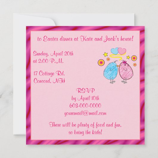 Paasdiner Uitnodiging met Cartoon kip (Achterkant)