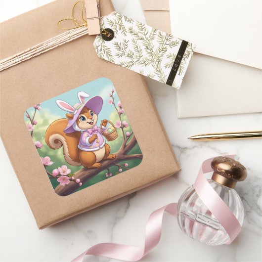 paaseekhoorn vierkante sticker (Geschenken)