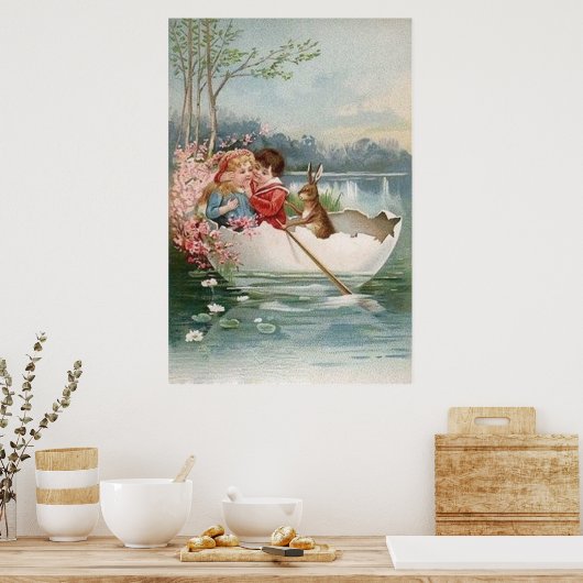 Paaseghoes Bunny Boat Young Couple Landschap Poster (Keuken)