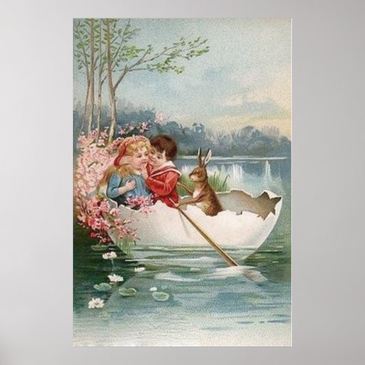Paaseghoes Bunny Boat Young Couple Landschap Poster (Voorkant)