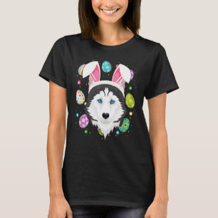 Paasei Bunny Oor Siberische Husky Hond Gezicht Oos T-shirt