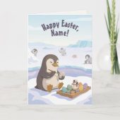 Paasei Decoratie Pinguïns | Gepersonaliseerd Pasen Feestdagen Kaart (Voorkant)