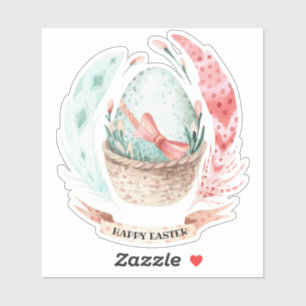 Paasei en veren boeket sticker