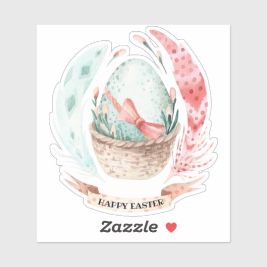 Paasei en veren boeket sticker (Vel)