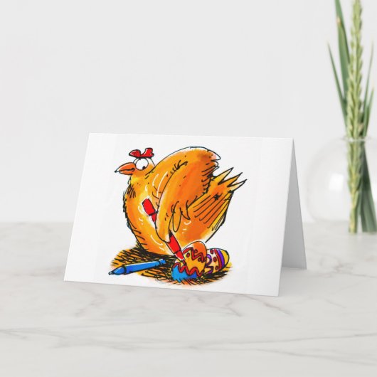 Paasei karikatuur kip schildert zijn eigen eieren feestdagen kaart (Voorkant)