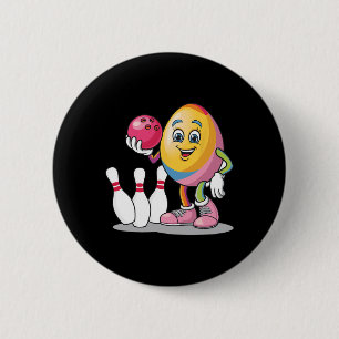 Paasei Kleurrijke Kostuum Bowling Speler Team L Ronde Button 5,7 Cm