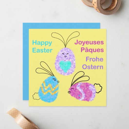 paasei-konijntjes groetjes engels frans duits notitiekaartje (Voorkant / Achterkant in situ)