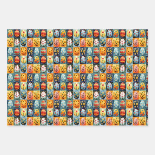 Paasei Patchwork: Kleurrijke vakantiekunst Inpakpapier Vel (Voorkant)