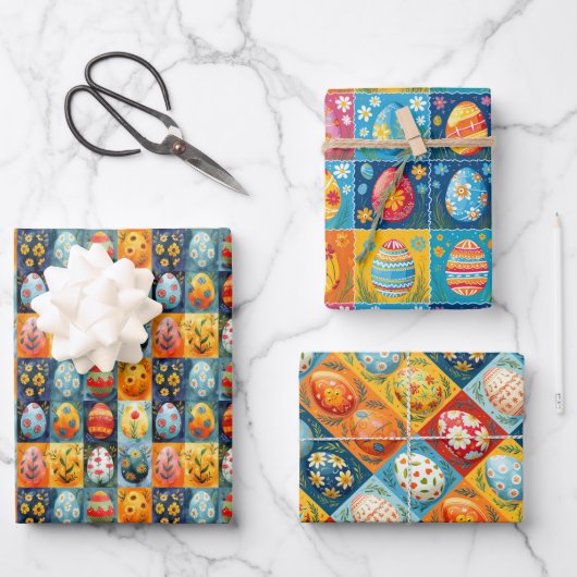 Paasei Patchwork: Kleurrijke vakantiekunst Inpakpapier Vel (Voorkant)