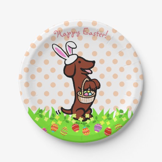 Paasei Rood Glad Haired Dachshund Borden Papieren Bordje (Voorkant)