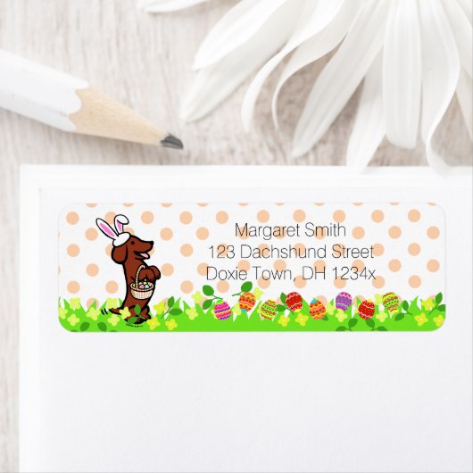 Paasei Rood Glad Haired Dachshund Etiket (Insitu)