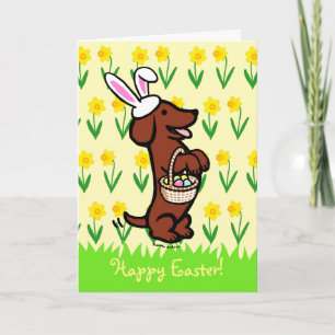 Paasei Rood Glad Haired Dachshund Feestdagen Kaart
