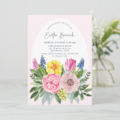 Paasei, roze, bloemenbrunch uitnodiging (Staand voorkant)