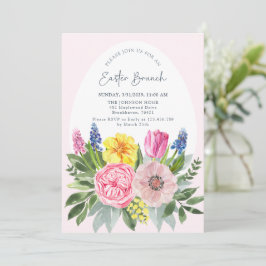 Paasei, roze, bloemenbrunch uitnodiging