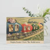 paasei trein op maat Pasen Feestdagenkaart (Staand voorkant)