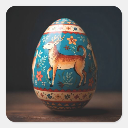 Paasei van rendier vierkante sticker (Voorkant)
