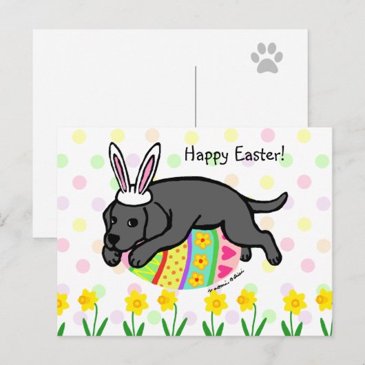 Paasei Zwart Labrador Cartoon Feestdagenkaart (Voorkant / Achterkant)