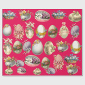 PAASEIEREN, BLOEMEN, WITTE DUIVEN IN ROZE FUCHSIA CADEAUPAPIER (Vlak)