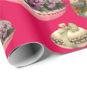 PAASEIEREN, BLOEMEN, WITTE DUIVEN IN ROZE FUCHSIA CADEAUPAPIER (Rol Hoek)